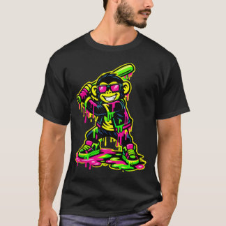 Rolig Monkey Djur Baseboll Drip Ungdom Pojkar T Shirt