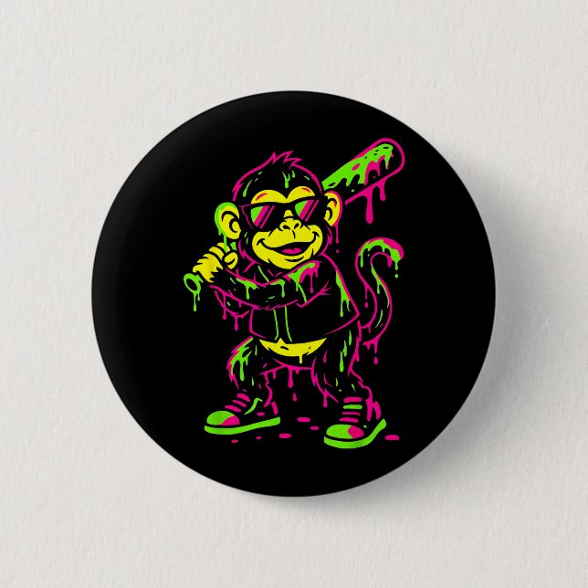 Rolig Monkey Djur Baseboll Dropp Kids Ungdomar Poj Knapp (Framsida)