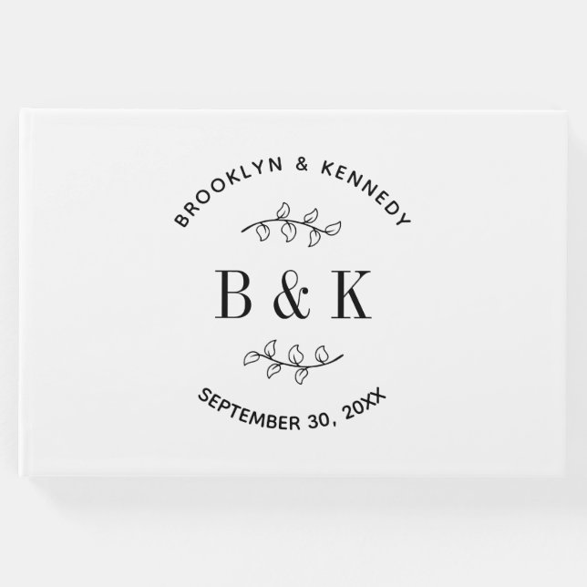 Rolig monogram blommig botanisk bröllopspar namn gästböcker (Framsida)