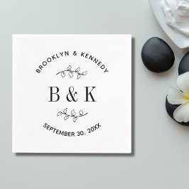 Rolig monogram blommig botanisk bröllopspar namn pappersservett