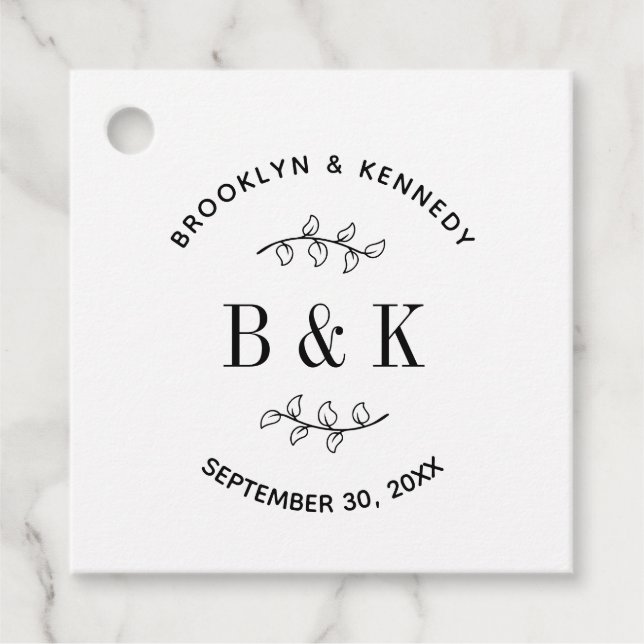 Rolig monogram blomster botanisk bröllop par namn gåvor etiketter (Framsida)