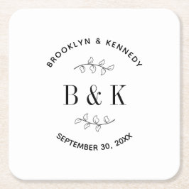 Rolig monogram blomster botanisk bröllop parnamn underlägg papper kvadrat