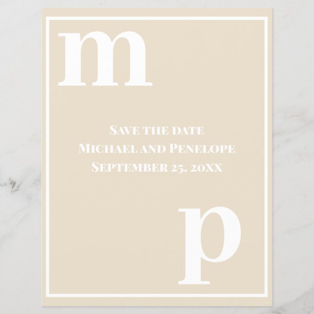 Rolig Monogram Champagne Beige Budget Spara Datume Reklamblad (Framsidan)