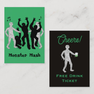 Rolig Monster Mash Halloween Gratis Drinkbiljett Visitkort