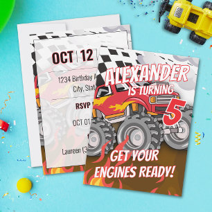 Rolig Monster Truck Födelsedagsfest Inbjudan