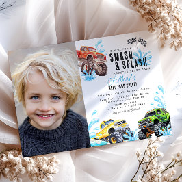 Rolig Monster Truck Foto 4-års Födelsedags Poolpar Inbjudningar