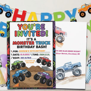 Rolig Monster Truck-inbjudan till 10-års födelseda Inbjudningar