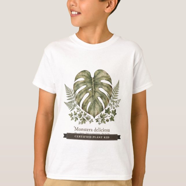Rolig Monstera för barn "Certifierad växtbarn" T Shirt (Framsida)