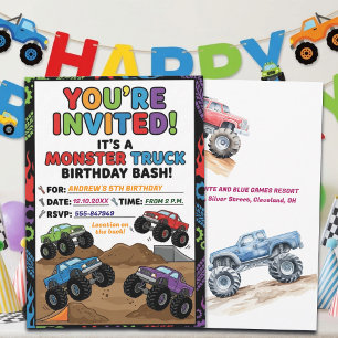 Rolig monstertruck-inbjudan till 5-års födelsedags inbjudningar