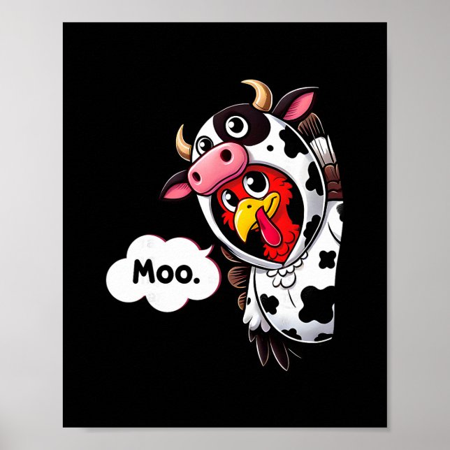 Rolig Moo Kalkon Kostym Thanksgiving Män Kvinnor Poster (Framsidan)