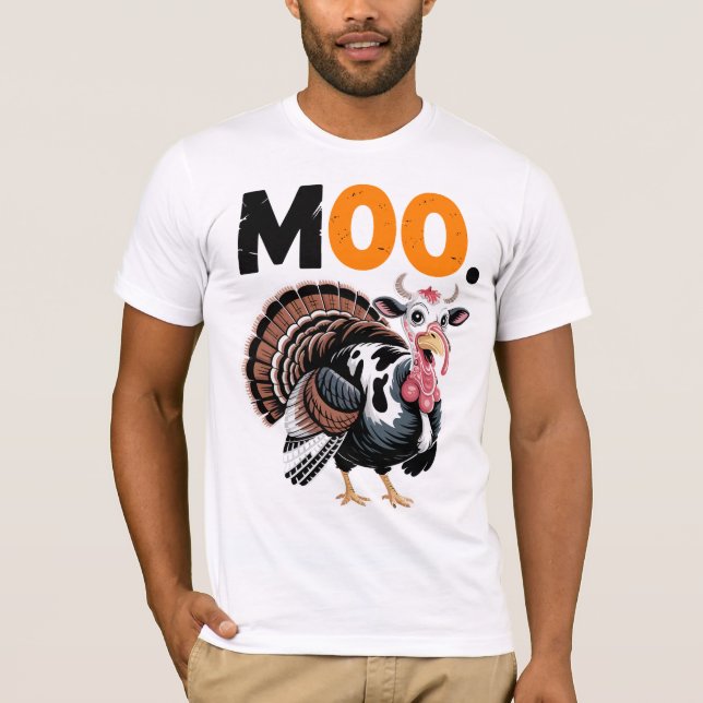 Rolig Moo Kalkon Thanksgiving-design T Shirt (Framsida)