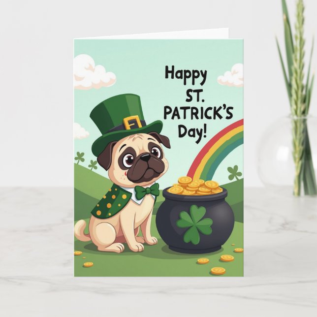 Rolig Mops Kort till St. Patricks Dag (Framsida)