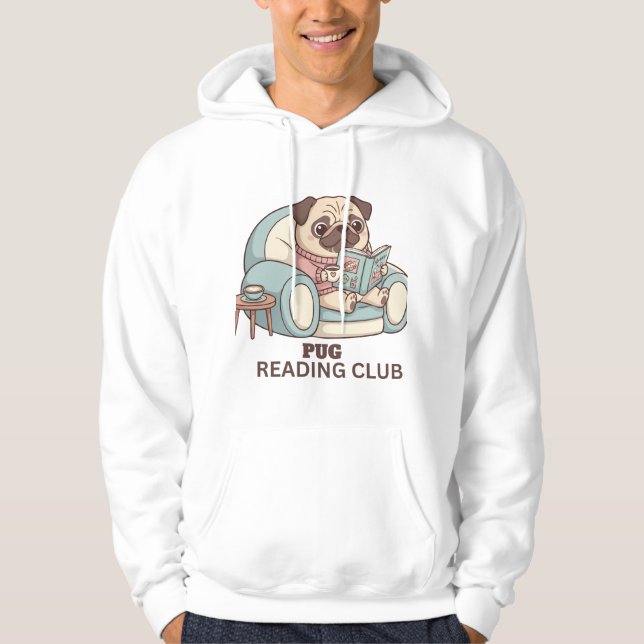 Rolig Mops som Läser Prosa & Framben Hoodie (Framsida)