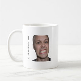 Rolig morgonkaffekopp med före och efter-meme kaffemugg