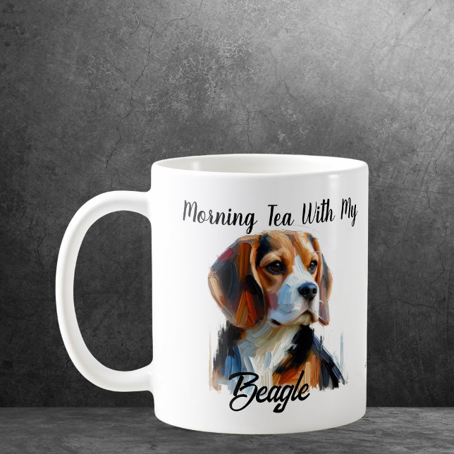   Rolig Morgonte Tjej Beagle Brun/Vit Kaffemugg ( Customize , Create your own, Edit the wording add your own,)