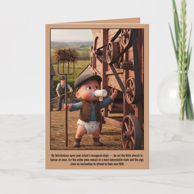 Rolig mörk humor babys första steg kort (Framsida)