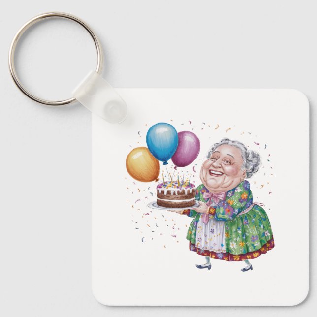 Rolig mormor blommig förkläde födelsedags konst nyckelring (Framsida)