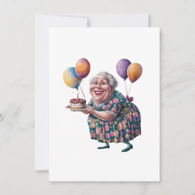 Rolig mormor blommig klänning födelsedags konst tack kort (Framsida)