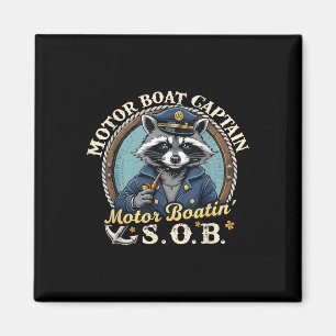 Rolig motorbåtskapten nautisk tvättbjörn meme gra magnet
