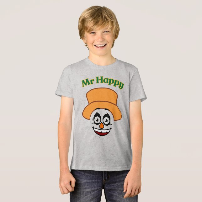Rolig Mr Happy Grafisk T-Shirt för Barn (Framsida Full)