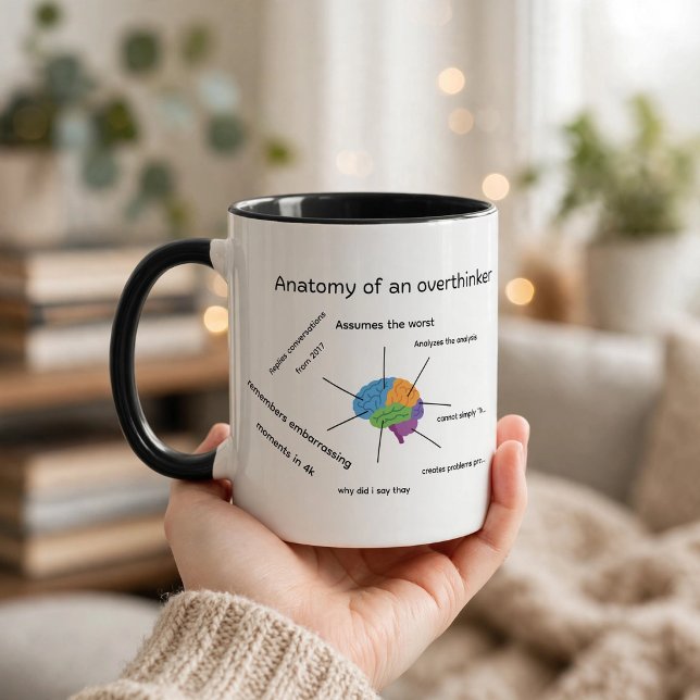 ROlig MUG Mugg (Anatomy of an Overthinker 🧠☕️
Assumes the worst, analyzes the analysis 😂)
