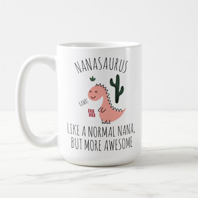 Rolig mugg för Nana, Nanasaurus Mormor Present, (Vänster)