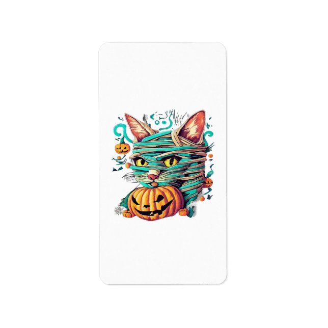 Rolig Mummi Katt Halloween Adressetikett (Framsidan)