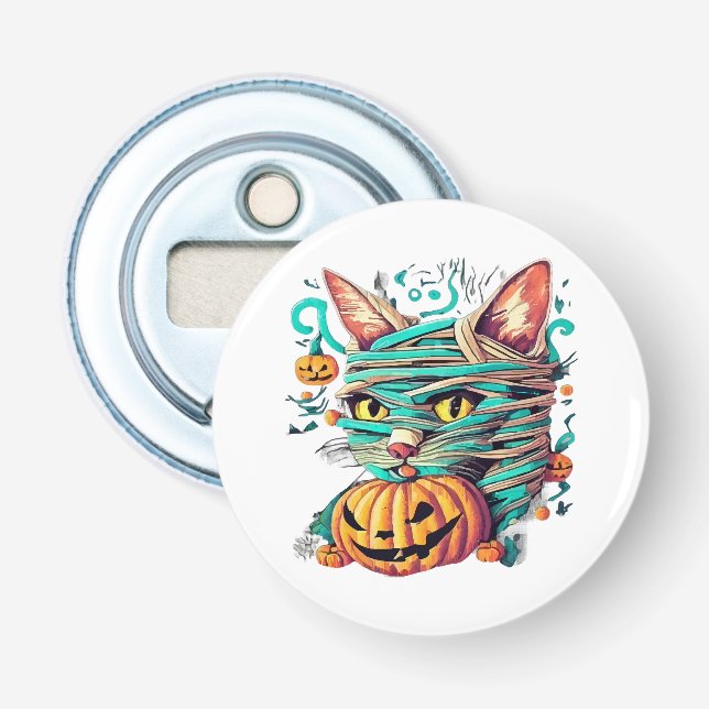 Rolig Mummi Katt Halloween Flasköppnare (Framsidan)
