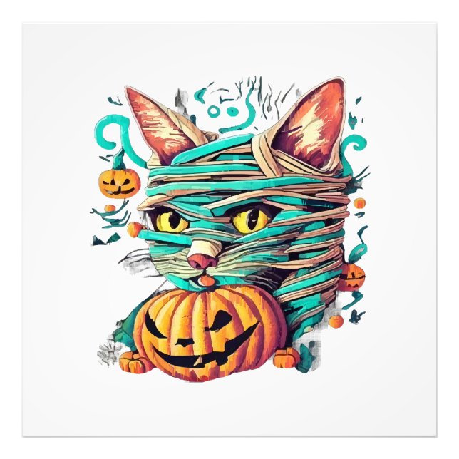 Rolig Mummi Katt Halloween Fototryck (Framsidan)