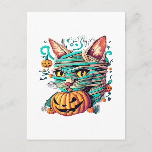 Rolig Mummi Katt Halloween Tilläggskort (Framsida)