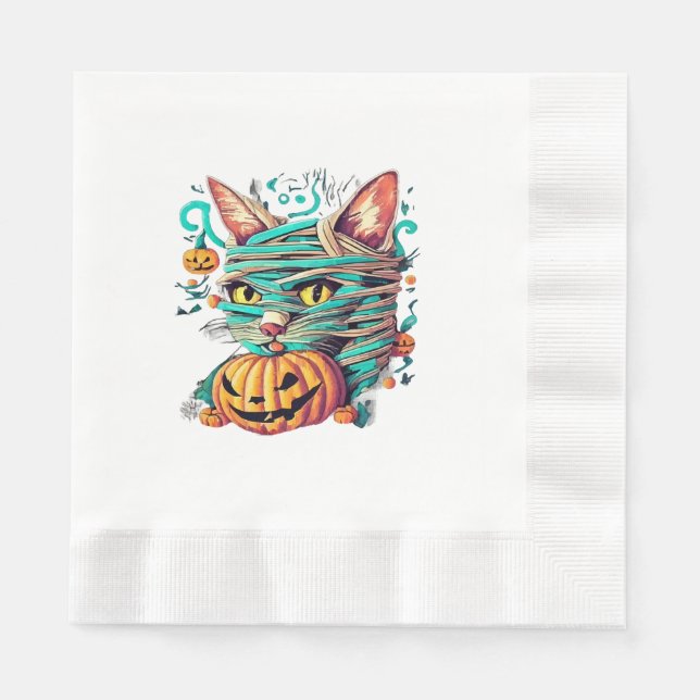 Rolig Mummie Katt Halloween Pappersservett (Framsidan)