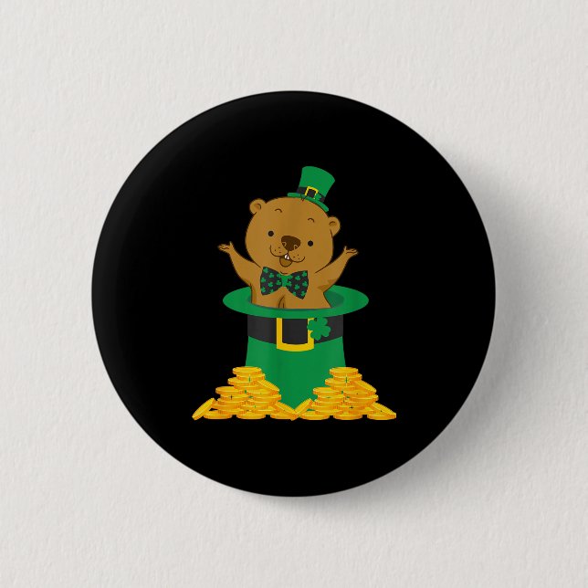 Rolig Murmeldjur Glad På St. Patricks Dag  Knapp (Framsida)