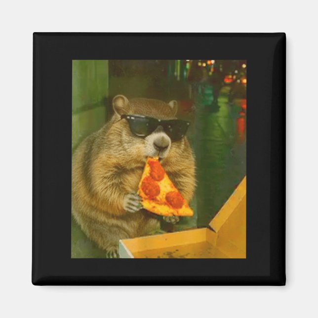 Rolig Murmeldjur Jordsvin Äter Pizza Gnagare Meme Magnet (Framsidan)