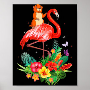 Rolig Murmeldjur Ridande Flamingo Blommor Vilda Dj Poster