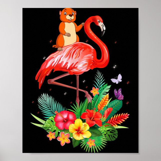 Rolig Murmeldjur Ridande Flamingo Blommor Vilda Dj Poster (Framsidan)