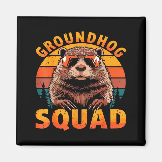 Rolig Murmeldjurssquad Glad Murmeldjurdag 2025  Magnet (Framsidan)