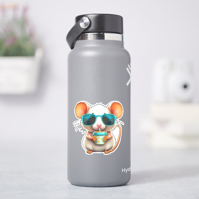 Rolig mus som dricker dekal (HydroFlask)