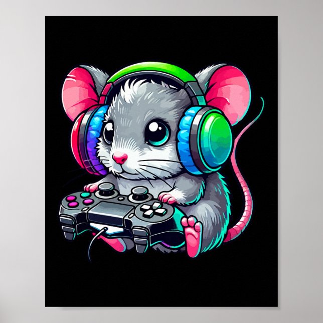 Rolig Mus Video Spel Älskare Spelare Spelande  Poster (Framsidan)