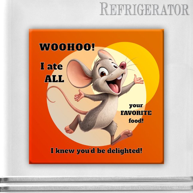 Rolig musdietmagnet magnet (Colorful magnet featuring a funny mouse joking about a diet)
