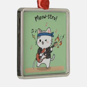 Rolig Musik Katt som Spelar Gitarr Julgransprydnad Metall