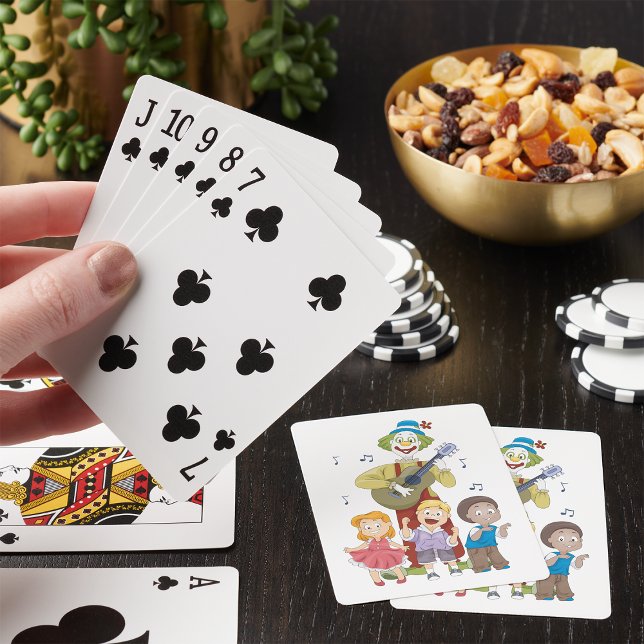 Rolig musikalisk clown med dansande barn casinokort (Skapare uppladdad)