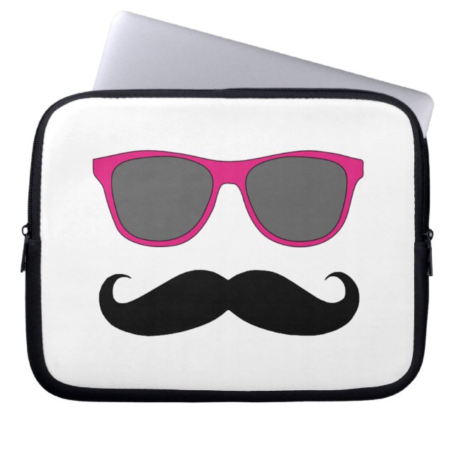 Rolig mustasch, rosa solglasögonlaptop sleeve (Framsidan)