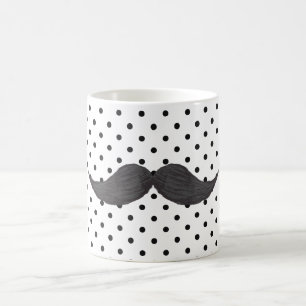 Rolig mustaschteckning- och svartpolka dots kaffemugg