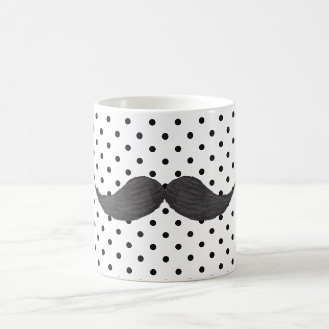 Rolig mustaschteckning- och svartpolka dots kaffemugg (Center)