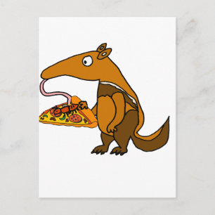Rolig Myrslok som äter Pizza Tecknad Film Vykort