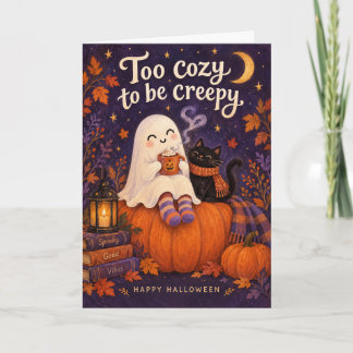 Rolig Mysig Spökande och Svart Katt Halloween Kort