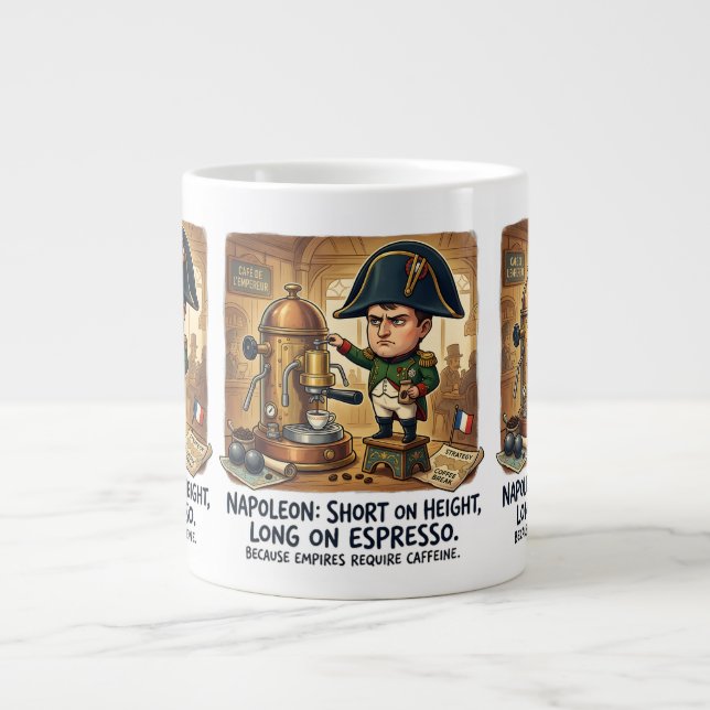 Rolig Napoleon Kaffe Karikatyr - Kort i längd Jumbo Mugg (Framsidan)