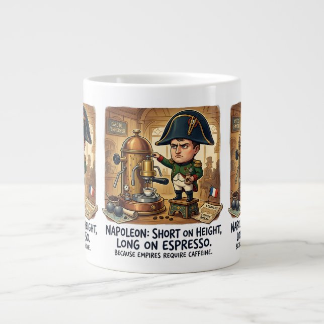 Rolig Napoleon Kaffe Karikatyr - Kort i längd Jumbo Mugg (Framsidan)