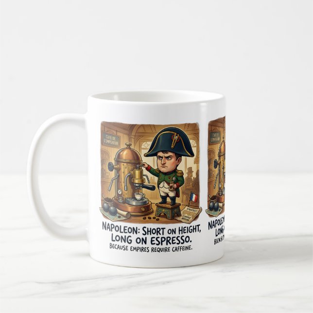 Rolig Napoleon Kaffe Karikatyr - Kort i längd Kaffemugg (Vänster)