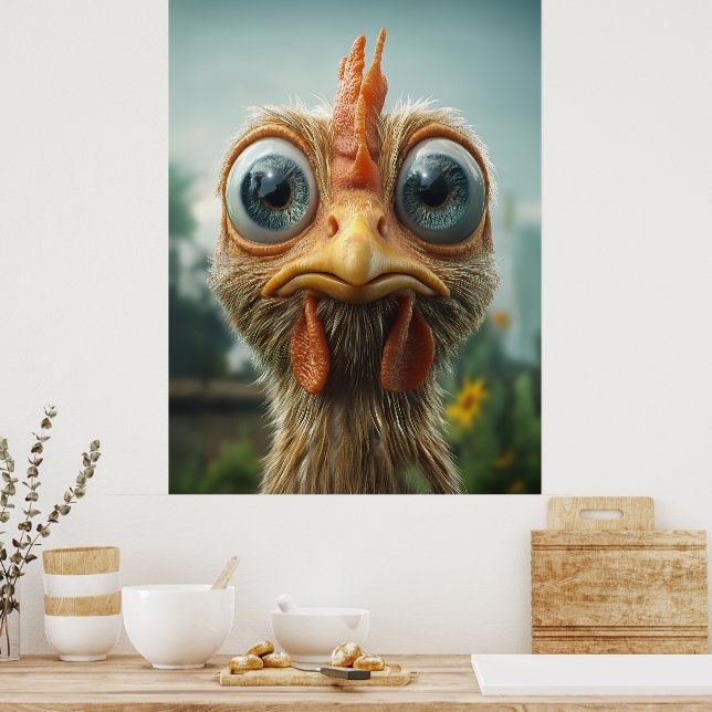 Rolig närbild på kyckling med stora ögon poster (Kök)